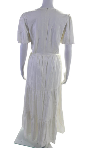 Wayf Womens Cotton Short Sleeve Cut Out Tiered Long Maxi Dress White Size S