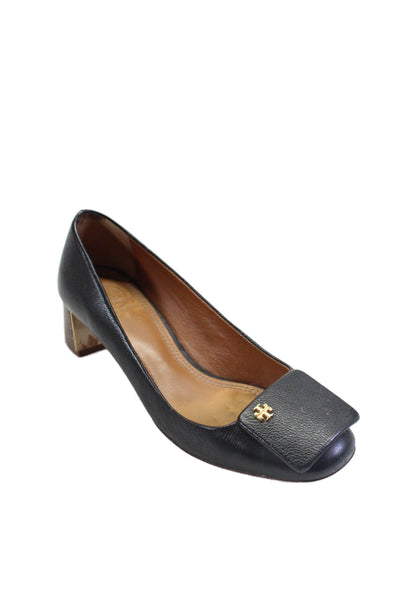 Tory Burch Womens Leather Round Tone Gold Tone Pumps Black Size 6 Medium