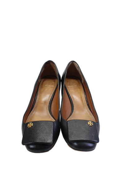 Tory Burch Womens Leather Round Tone Gold Tone Pumps Black Size 6 Medium