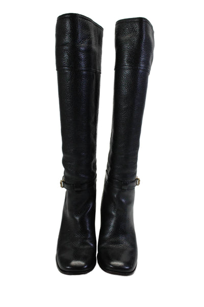 Tory Burch Womens Pebbled Leather Belted Knee High Boots Black Size 7 Medium