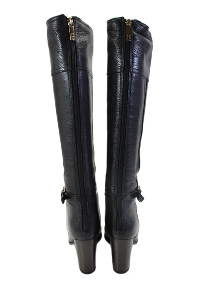 Tory Burch Womens Pebbled Leather Belted Knee High Boots Black Size 7 Medium