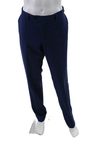 Charles Tyrwhitt Mens Wool Buttoned Zip Flat Front Dress Pants Blue Size EUR 38L