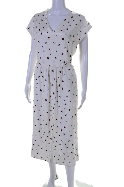 Chinti & Parker Womens Silk Strawberry Print V Neck Dress White Red Size 4