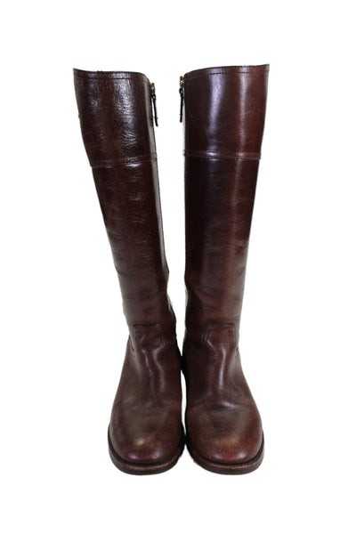 Tory Burch Womens Leather Gold Tone Emblem Knee High Boots Brown Size 6