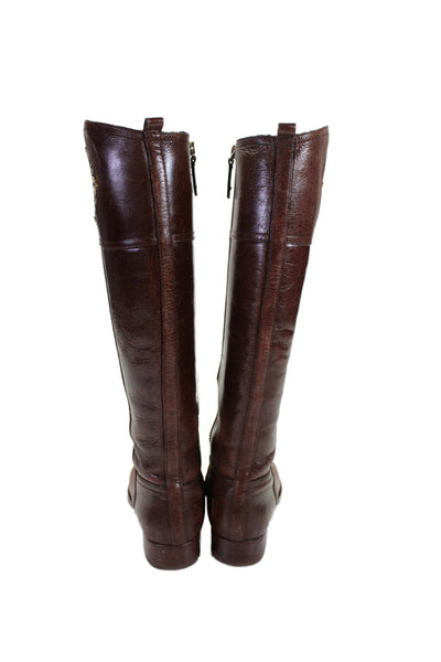 Tory Burch Womens Leather Gold Tone Emblem Knee High Boots Brown Size 6