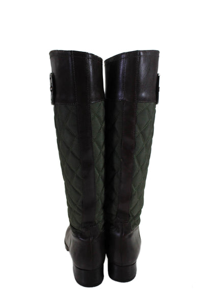 Tory Burch Womens Leather Quilted Knee High Emblem Boots Brown Green Size 7