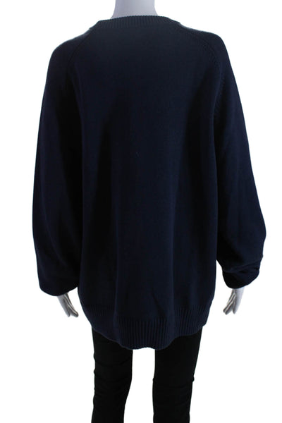 J Crew Womens Cotton Ribbed Long Sleeve Pullover Sweater Navy Size XL