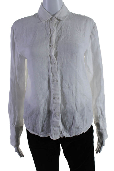 Reformation Womens Linen Collar Long Sleeve Button Up Blouse White Size XS