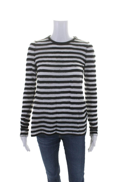 Rachel Zoe Womens Black White Striped Crew Neck Long Sleeve Sweater Top Size S