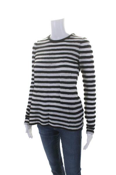 Rachel Zoe Womens Black White Striped Crew Neck Long Sleeve Sweater Top Size S