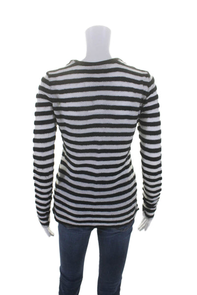 Rachel Zoe Womens Black White Striped Crew Neck Long Sleeve Sweater Top Size S