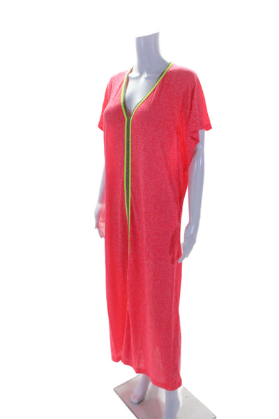 Pitusa Womens Cotton V Neck Short Sleeve Maxi Swim Coverup Pink Size OS