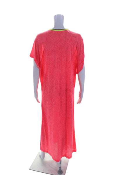 Pitusa Womens Cotton V Neck Short Sleeve Maxi Swim Coverup Pink Size OS