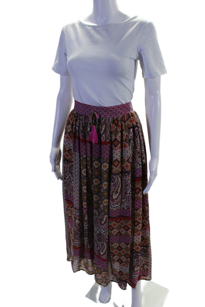 Molly Bracken Women's Elastic Waist Tassel Flare Paisley Maxi Skirt Size M