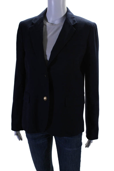 J Crew Womens Wool Long Sleeved Charmed Sleeve Button Blazer Navy Suze 8