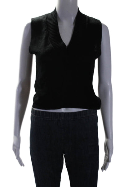 Collezione Womens Linen Sleeveless V-neck Textured Knit Top Black Size S