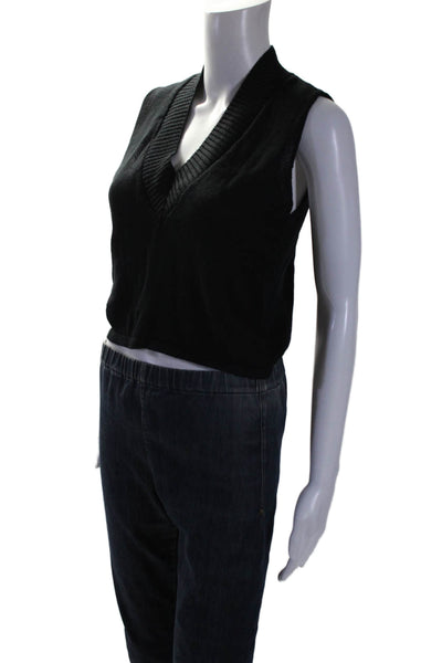 Collezione Womens Linen Sleeveless V-neck Textured Knit Top Black Size S