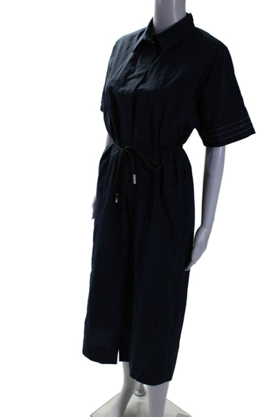 Peserico Womens Navy Collar Button Front Belt Short Sleeve Shirt Dress Size 42