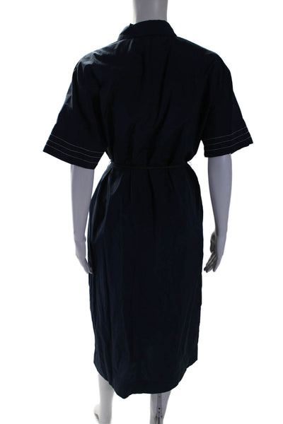 Peserico Womens Navy Collar Button Front Belt Short Sleeve Shirt Dress Size 42