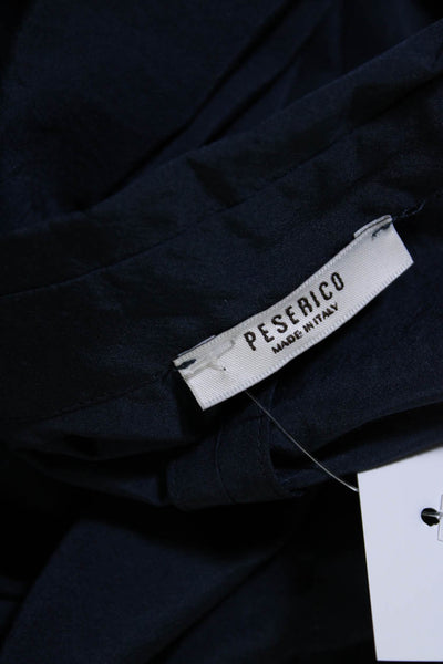 Peserico Womens Navy Collar Button Front Belt Short Sleeve Shirt Dress Size 42