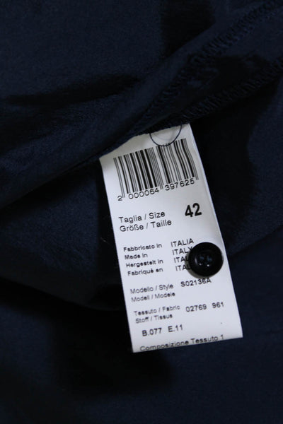 Peserico Womens Navy Collar Button Front Belt Short Sleeve Shirt Dress Size 42