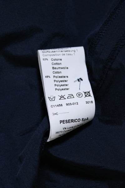 Peserico Womens Navy Collar Button Front Belt Short Sleeve Shirt Dress Size 42