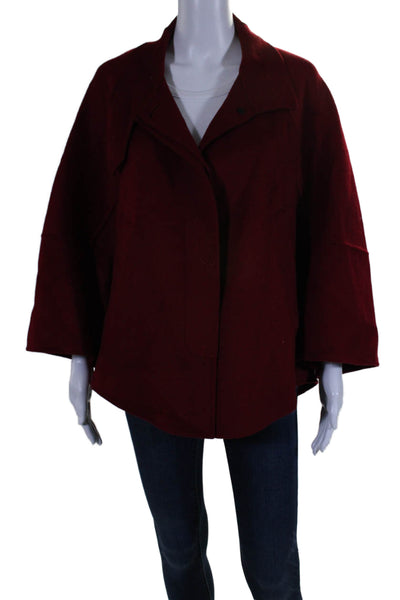 Zara Woman Womens Wool Open Front Button Collar Long Duster Coat Burgundy Size M