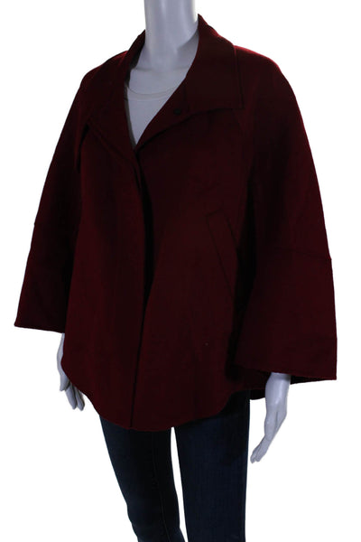 Zara Woman Womens Wool Open Front Button Collar Long Duster Coat Burgundy Size M