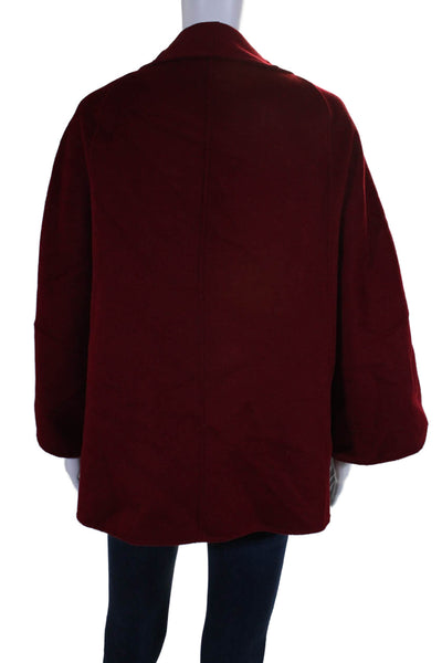 Zara Woman Womens Wool Open Front Button Collar Long Duster Coat Burgundy Size M