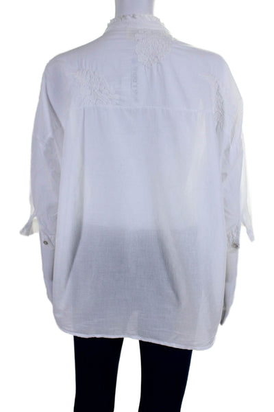 LAB Womens Cotton Textured Embroidered Buttons Collar Blouse White Size XS