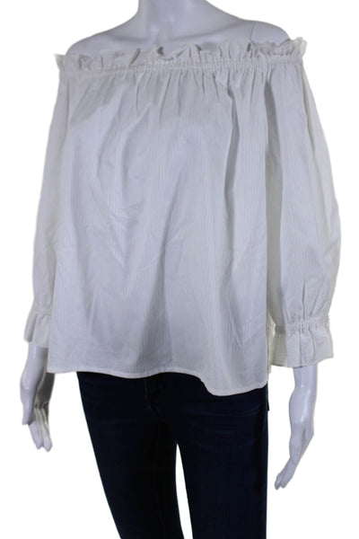 Isolda Womens Cotton White Striped Off Shoulder Long Sleeve Blouse Top Size 8