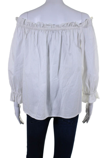 Isolda Womens Cotton White Striped Off Shoulder Long Sleeve Blouse Top Size 8