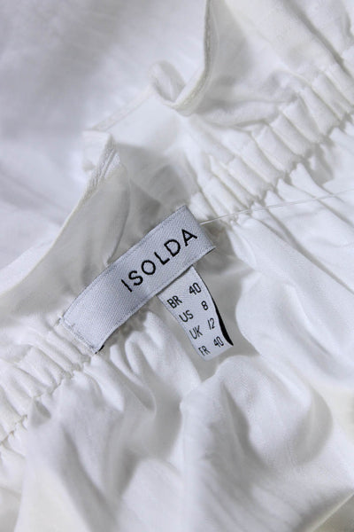 Isolda Womens Cotton White Striped Off Shoulder Long Sleeve Blouse Top Size 8