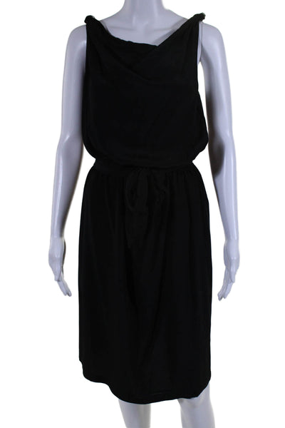 Replica Womens Black Drape Neck Elastic Waist Sleeveless Shift Dress Size 4