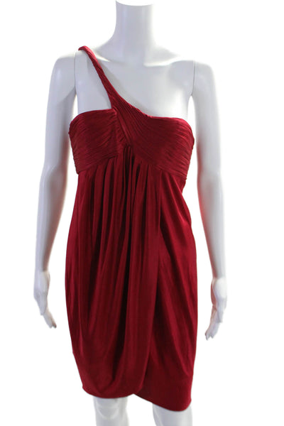 BCBGMAXAZRIA Womens Pleated Sleeveless 1 Shoulder Zip Up Mini Dress Red Size 10