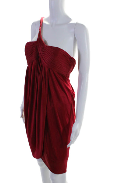 BCBGMAXAZRIA Womens Pleated Sleeveless 1 Shoulder Zip Up Mini Dress Red Size 10