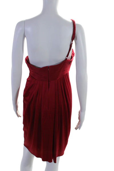 BCBGMAXAZRIA Womens Pleated Sleeveless 1 Shoulder Zip Up Mini Dress Red Size 10