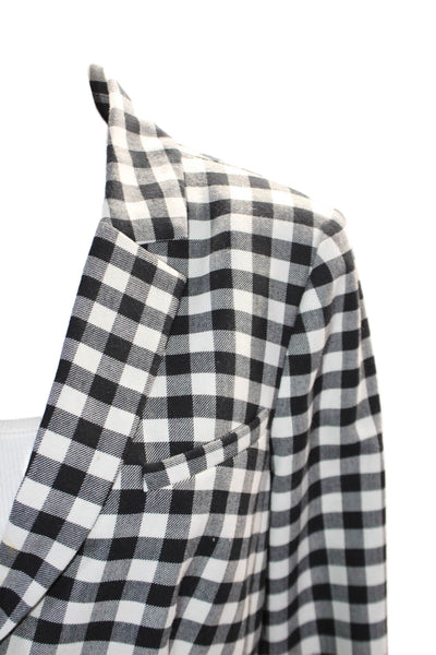 Lela Rose Womens Checks Plaid Two Button Blazer Jacket Black White Wool Size 8