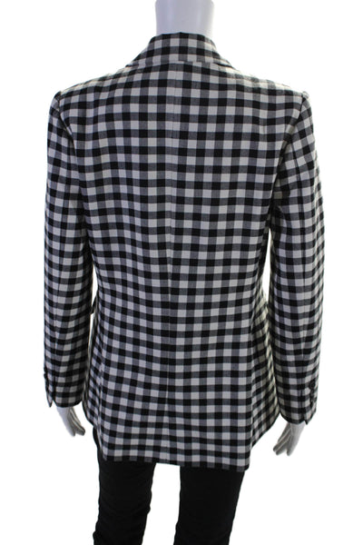 Lela Rose Womens Checks Plaid Two Button Blazer Jacket Black White Wool Size 8