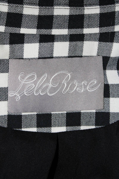 Lela Rose Womens Checks Plaid Two Button Blazer Jacket Black White Wool Size 8