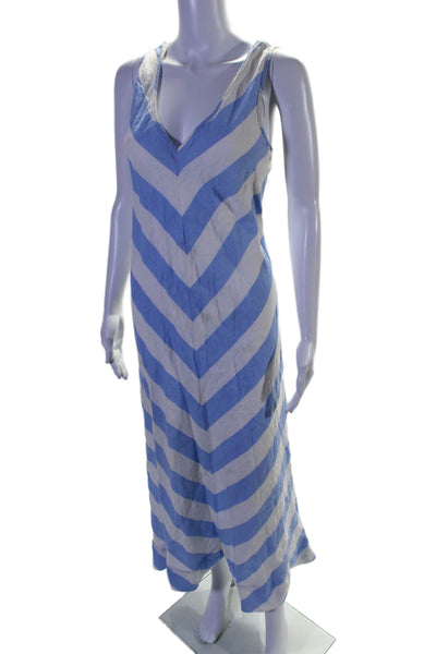 Neiman Marcus Womens Linen V Neck Striped Maxi Coverup Dress Blue Size L