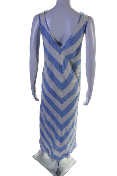 Neiman Marcus Womens Linen V Neck Striped Maxi Coverup Dress Blue Size L