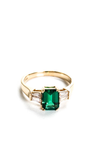 Designer Womens 14K Yellow Gold 1.20ct Lab Created Emerald 3 Stone Ring 1.50CTW