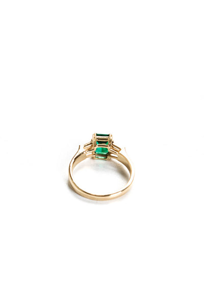 Designer Womens 14K Yellow Gold 1.20ct Lab Created Emerald 3 Stone Ring 1.50CTW