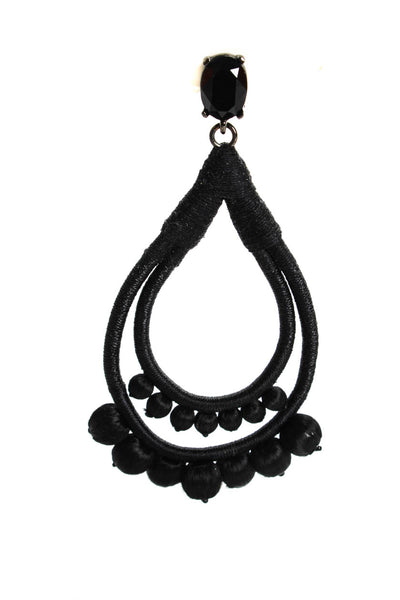 Oscar de la Renta Womens Black Fabric Wrapped Chandelier ClipOn Earrings