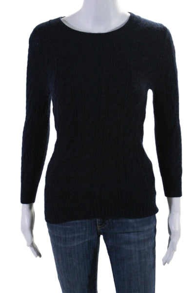 J Crew Womens Cashmere Braid Knitted Ribbed Fitted Sweater Navy Size S