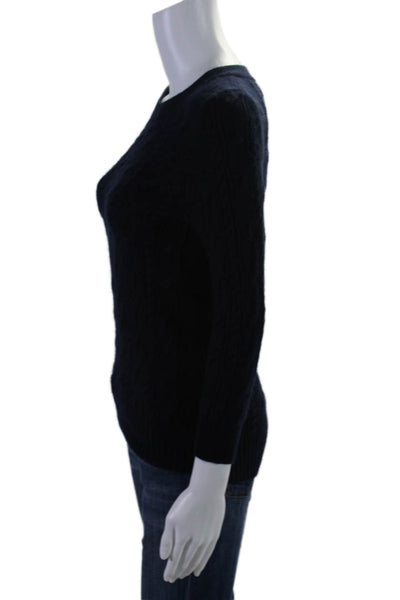 J Crew Womens Cashmere Braid Knitted Ribbed Fitted Sweater Navy Size S