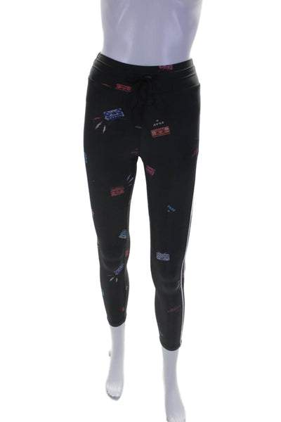 The Upside Womens Graphic Print Leggings Crewneck Set Black Blue Size 4 XXS