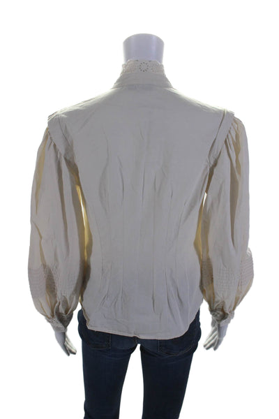 Sea New York Womens Cotton Long Sleeve Lace Trim Button Down Blouse White Size 0