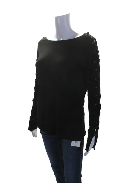 Bailey 44 Women's Round Neck Lace Up Long Sleeves T-Shirt Black Size S